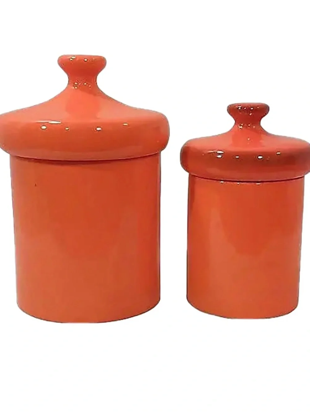Mid-Century Orange Ceramic Kitchen Canisters-A Pair